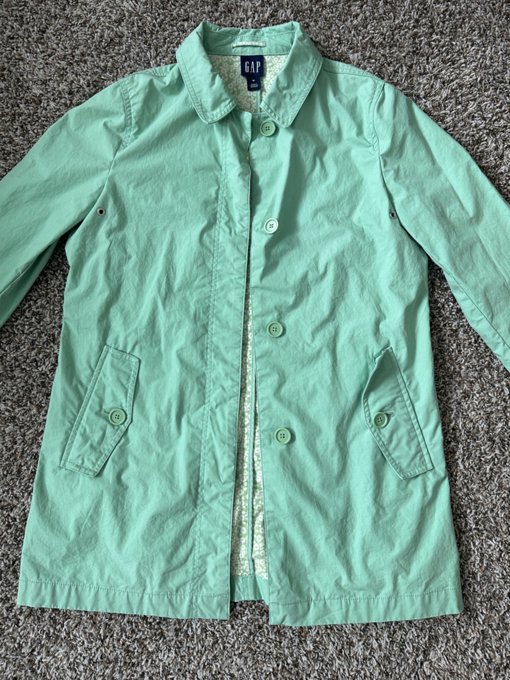 Vintage GAP 2003 Mint Green 100% Cotton Lightweight Button Front Trench Jacket